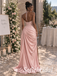 Stunning Dusty Pink Satin Halter Beaded Corset Mermaid Gown With Front High Leg Slit,PD1342