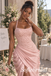 Stunning Dusty Pink Satin Halter Beaded Corset Mermaid Gown With Front High Leg Slit,PD1342