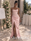 Stunning Dusty Pink Satin Halter Beaded Corset Mermaid Gown With Front High Leg Slit,PD1342