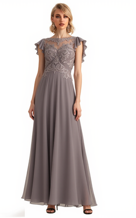 Elegant Chiffon Flutter Sleeves Floor-Length A-Line Maxi Mother Of The Bride Dresses, SFM002
