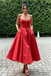 Spaghetti Strap Sweetheart Satin Midi Prom Dress A-Line Formal Bridesmaid Gown, PD01283