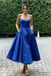 Spaghetti Strap Sweetheart Satin Midi Prom Dress A-Line Formal Bridesmaid Gown, PD01283