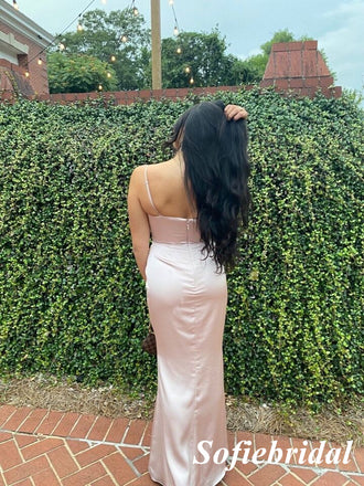 Sexy Soft Satin Spaghetti Straps Sleeveless Mermaid Floor Length Prom Dress, PD01061