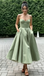 Spaghetti Strap Sweetheart Satin Midi Prom Dress A-Line Formal Bridesmaid Gown, PD01283