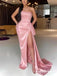 Sexy Pink Soft Satin Sweetheart Side Slit Mermaid Long Prom Dresses, PD0967