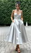 Spaghetti Strap Sweetheart Satin Midi Prom Dress A-Line Formal Bridesmaid Gown, PD01283