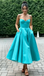Spaghetti Strap Sweetheart Satin Midi Prom Dress A-Line Formal Bridesmaid Gown, PD01283