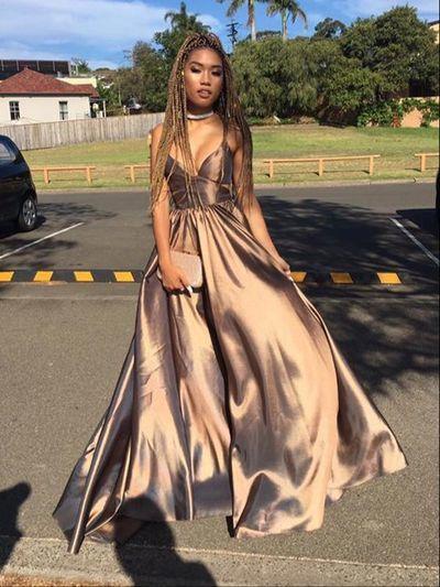 Strap Coffee Satin Chiffon A-line Prom Dresses, New Arrival Affordable SofieBridal Strap Coffee Satin Chiffon A-line Prom Dresses, New Arrival Affordable SofieBridal
