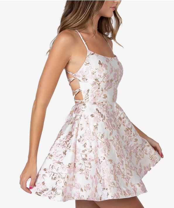 Beautiful Lace-Up A-Line Short Homecoming Dresses With Small Floral Pattern,HD0203