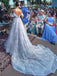 V-neck Long A-line Lon Train Lace Tulle Wedding Dresses, WD0284