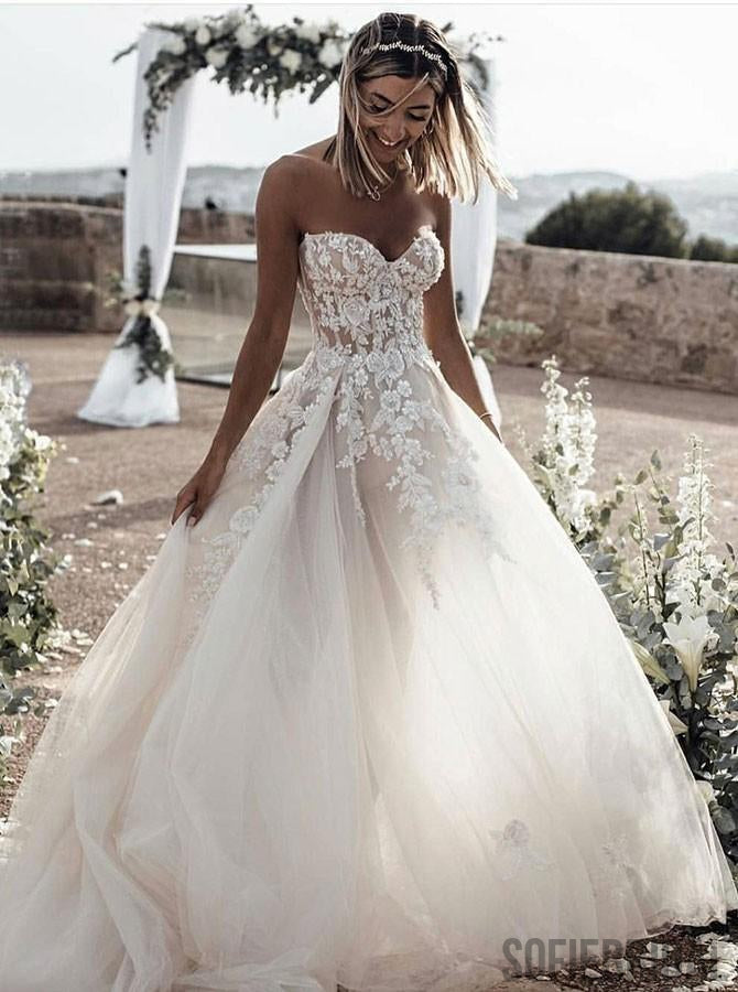 Sweetheart Lace Tulle Wedding Dresses, Romantic Wedding Bridal Gown,Wedding Dresses, WD0261