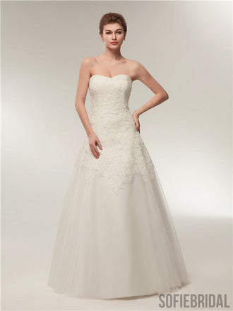 Sweetheart Floor-length Lace Simple Cheap Wedding Dresses, WD0461