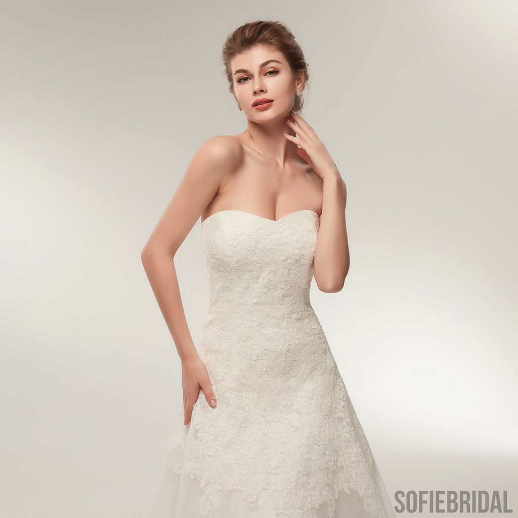 Sweetheart Floor-length Lace Simple Cheap Wedding Dresses, WD0461