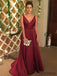 A-line V-neck Sleeveless Strpas Backless Long Burgundy Prom Dresses, PD0096