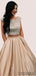 Two Piece Cap Sleeves Open-Back Beading Prom Dress, PD0016