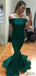 Mermaid Off-shoulder Long Green Prom Dresses With Train, PD0105