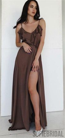 Modest Spaghetti Straps Long Prom Dresses With Split, PD0069