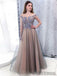A-line Floor-length Appliques Cap Sleeves Long Tulle Prom Dresses, PD0073
