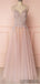 A-line Long Tulle Backless Pink Appliques Beading Prom Dress, PD0014