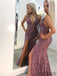 Mermaid V-neck Backless Lace Prom Dresses With Split, PD0074