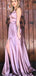 A-Line Spaghetti Straps V-neck Long Prom Dresses With Split, PD0070