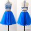 Royal blue two pieces sparkly bohemian open back charming homecoming prom dress,BD0006