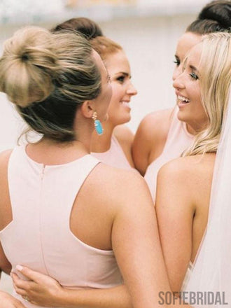 Mermaid Round Neck Long Simple Pink Bridesmaid Dresses, BD1020