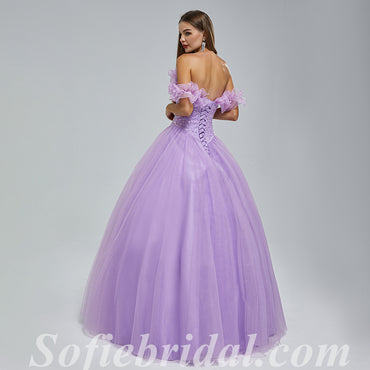 Purple Sequin Tulle Sweetheart Off Shoulder A-Line Long Prom Dresses,SFPD0344