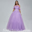 Purple Sequin Tulle Sweetheart Off Shoulder A-Line Long Prom Dresses,SFPD0344