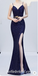 Elegant Sequin Spaghetti Straps V-Neck Side Slit Mermaid Long Prom Dresses,SFPD0267