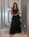 Sexy Black Tulle And Lace Spaghetti Straps Sleeveless A-Line Long Prom Dresses,SFPD0587