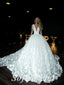 Elegant Deep V-Neck Cap Sleeve A-Line Long Wedding Dresses With Butterfly Applique,SFWD0076