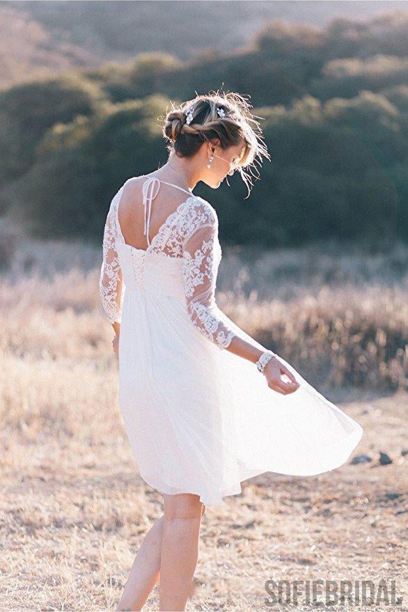 Cheap Long Sleeve Lace Short Beach Wedding Dresses, WD330 – SofieBridal