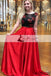 2 Pieces Black Top Open Back Prom Dresses, Red A-line Satin Prom Dresses, Prom Dresses, PD0458