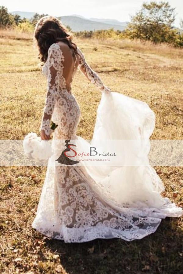 Long Sleeve Lace Wedding Dresses, Sexy Mermaid Bridal Gown, Wedding Dr SofieBridal Long Sleeve Lace Wedding Dresses, Sexy Mermaid Bridal Gown, Wedding Dr SofieBridal
