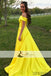Off Shoulder Yellow Satin A-line Prom Dresses, Lovely Long Prom Dress, Prom Dresses, PD0467