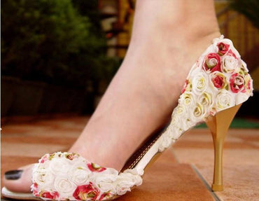 Lace Pearls Women Wedding Bridal Shoes With Pointed Toes, S019