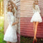 Pretty white lace long sleeve see through homecoming prom dresses, SF0016
