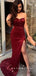 Sexy Mermaid Sweetheart Dark Red Cheap Long Prom Dresses With Split Side,SFPD0010