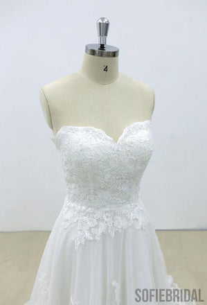 Cheap Lace Straps Scoop Tulle A-line Wedding Dresses Online, WD370