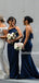 Charming Mermaid Straight Navy Blue Long Bridesmaid Dresses Online,SFWG00390