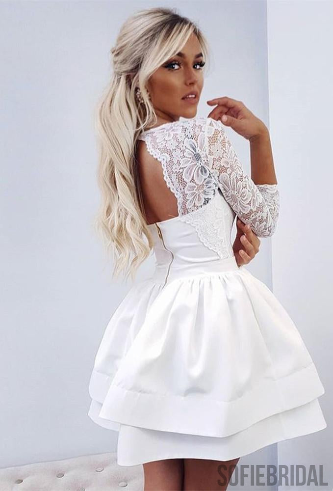 Amazing Lace Top 3/4 Sleeves Backless Short Homecoming Dress, HD0163