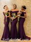 Elegant Soft Satin Off Shoulder V-Neck Sleeveless Mermaid Floor Length Bridesmaid Dressses,SFWG00477
