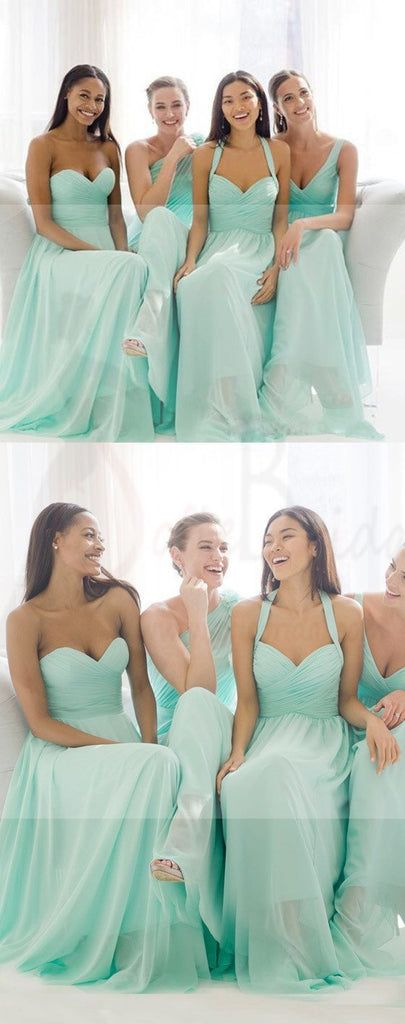 Mismatched Mint Chiffon Different Styles Junior Simple A Line Formal Floor-length Bridesmaid Dresses, WG109