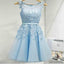 Light blue appliques lace see through lovely homecoming prom dresses, SF0083