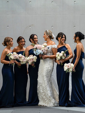 Charming Mermaid Straight Navy Blue Long Bridesmaid Dresses Online,SFWG00390