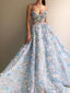 Spaghetti Floral Prom Dresses, Blue Prom Dresses, A-line Prom Dresses, Prom Dresses, PD0677