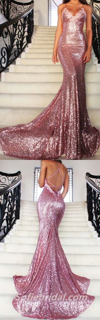 Sexy Charming Sequin Halter Criss Cross Mermaid Long Prom Dresses With Applique,SFPD0261