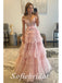 Elegant Tulle And Lace Off Shoulder sleeveless A-Line Long Prom Dresses, PD0823
