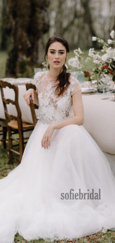 Simple Lace A-line Two-piece Long Wedding Dresses Online,SFWD0030